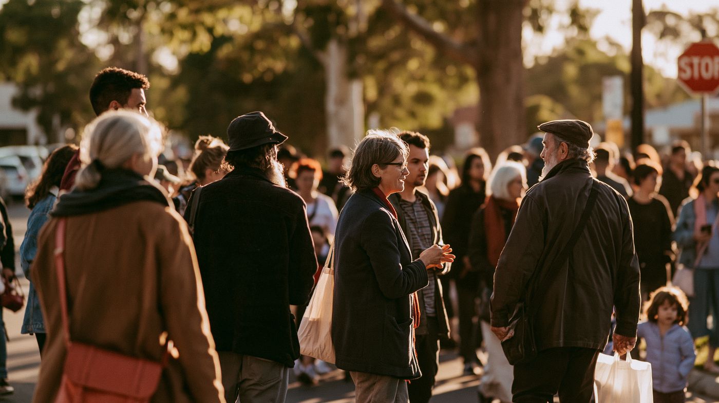 A crowd at an outdoor community gathering